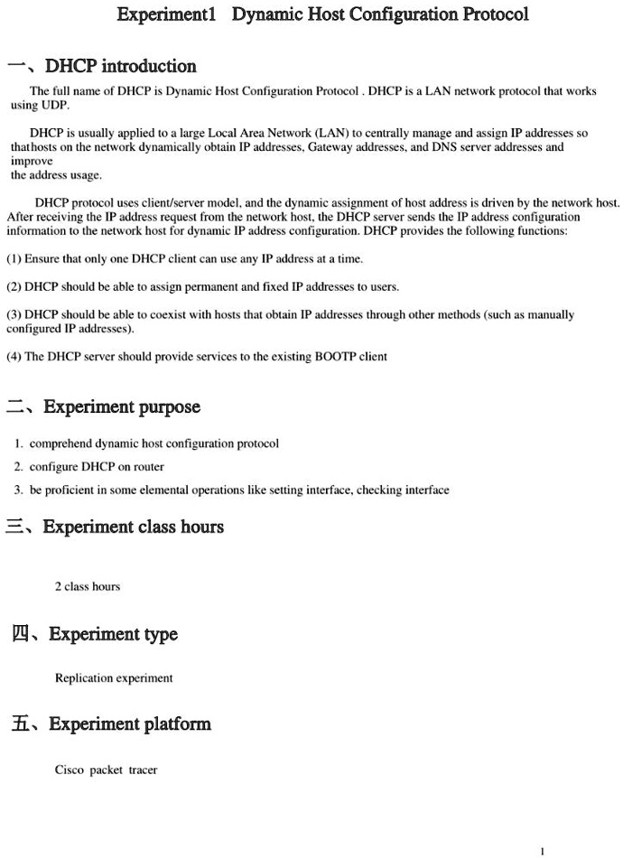 SOLVED: Experiment 1: Dynamic Host Configuration Protocol I. DHCP ...