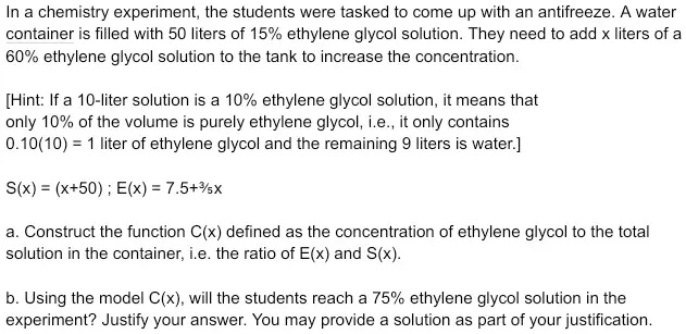 SOLVED: In a chemistry experiment, the students were tasked to come up