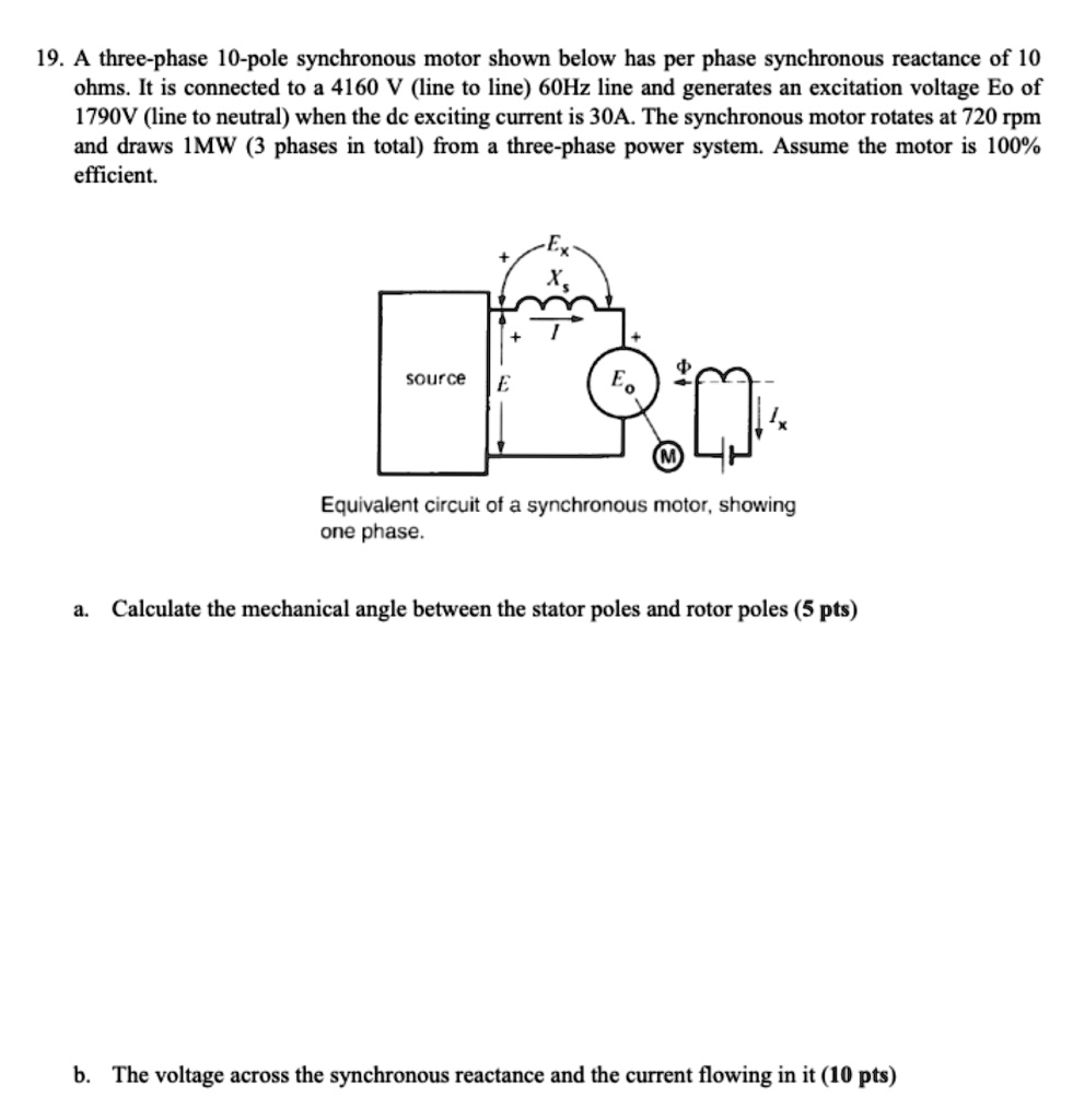 19. A three-phase 10-pole synchronous motor shown below has per phase ...