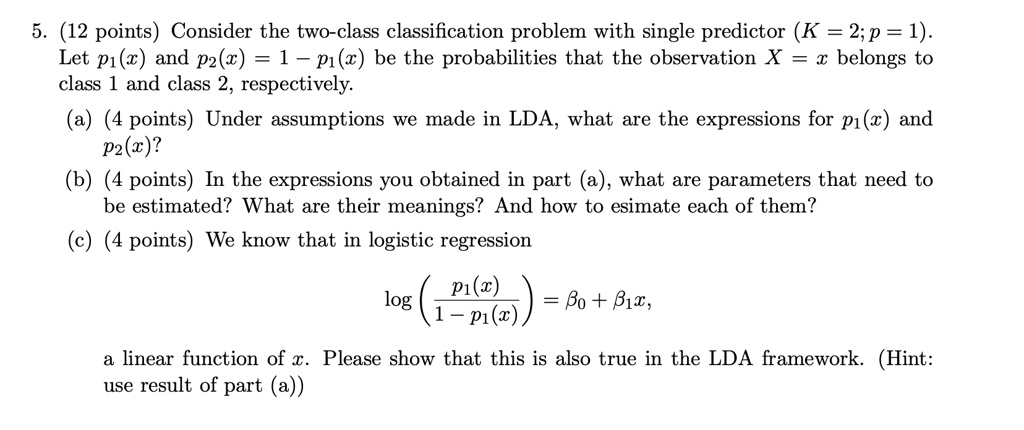 12 points consider the two class classification problem with single ...