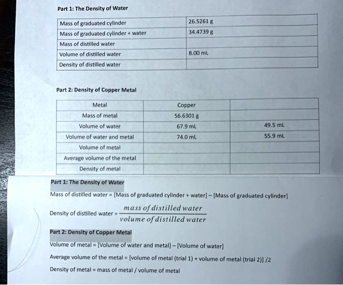 SOLVED: Part 1: The Density of Water Mass of graduated cylinder: 26.