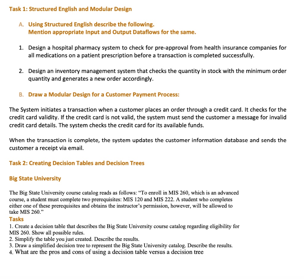 SOLVED: Task 1: Structured English and Modular Design A. Using ...