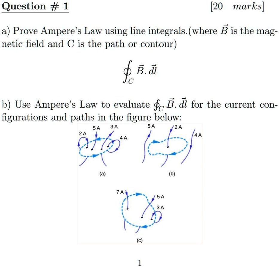 [20 marks] a) Prove Ampere's Law using line integrals (where B is the ...