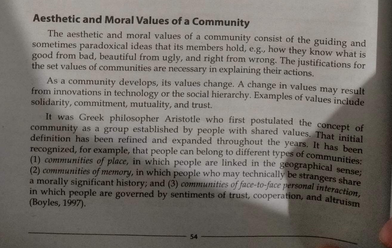 Aesthetic And Moral Values Of A Community