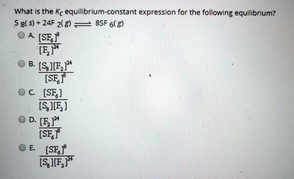 SOLVEDWhat is the Kc equilibriumconstant expression for the following