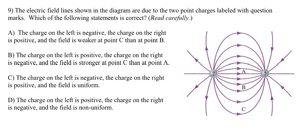 9 the electric field lines shown in the diagram are due to the two ...