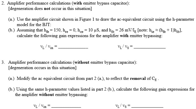 SOLVED: Amplifier Performance Calculations (with Emitter Bypass ...