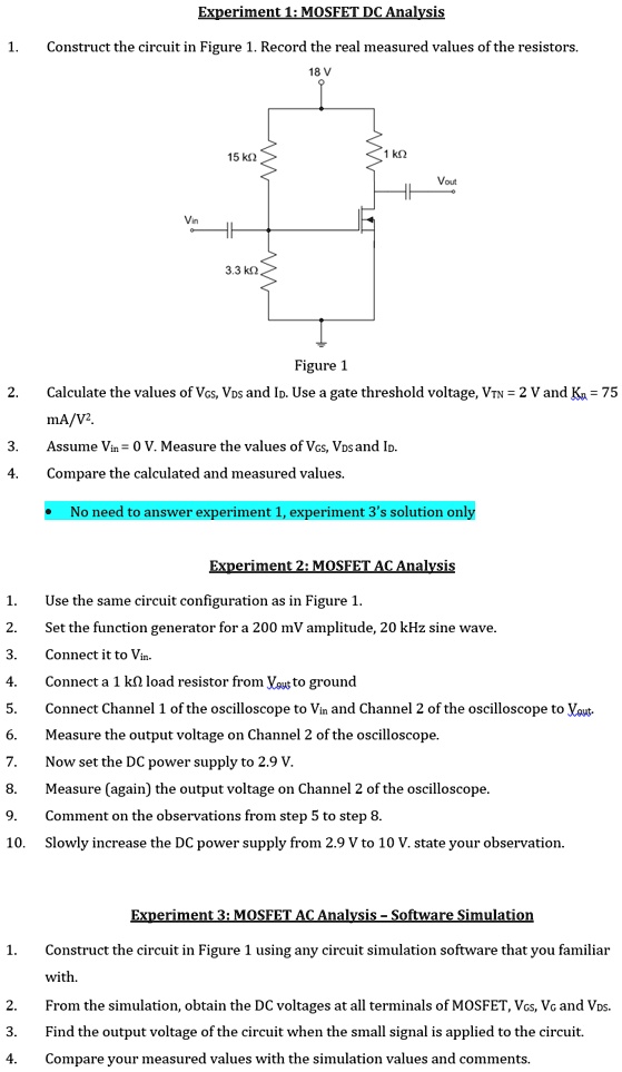 experiment 1 mosfet dc analysis 1 construct the circuit in figure 1 ...