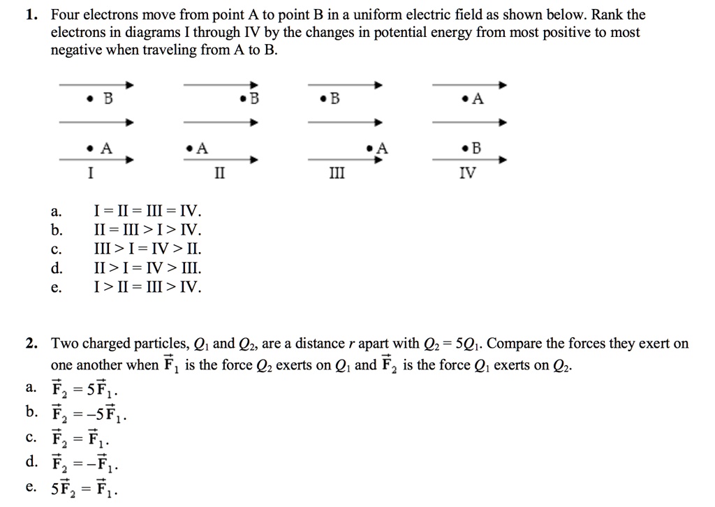 four electrons move from point a to point b in a uniform electric field ...