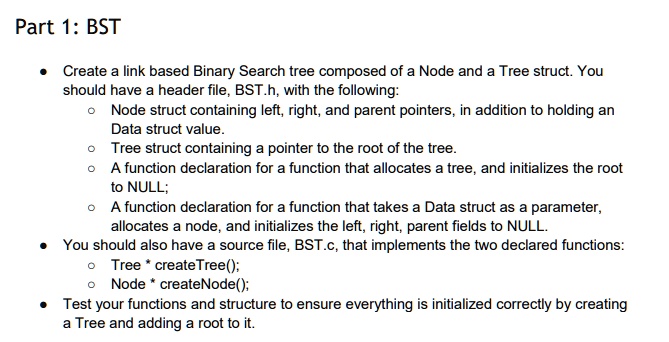 Declaration For Tree SOLVED: Part 1: Binary Search Tree (BST) Create a linked-based Binary ...