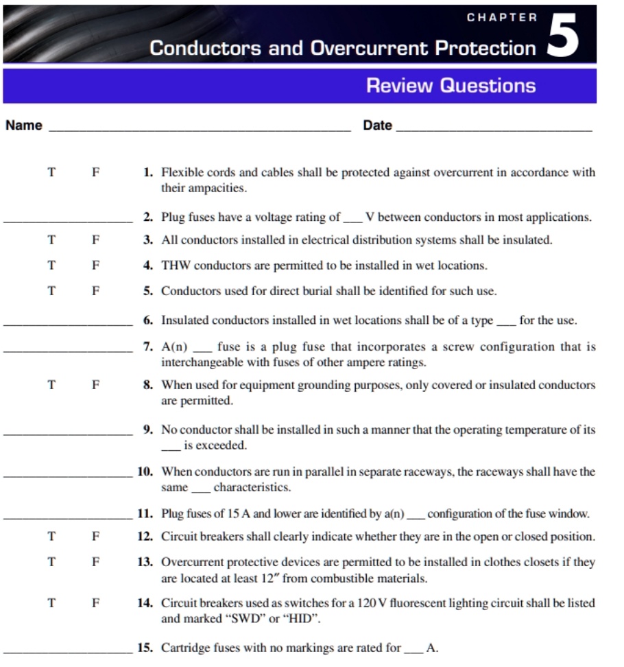 SOLVED Texts CHAPTER 5 Conductors and Overcurrent Protection Review
