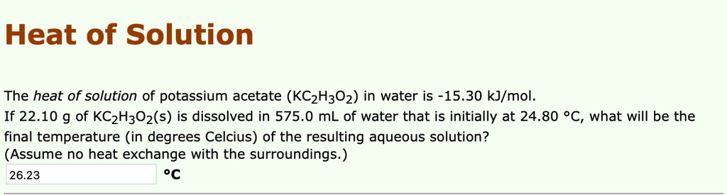 Potassium acetate in water heat of solution