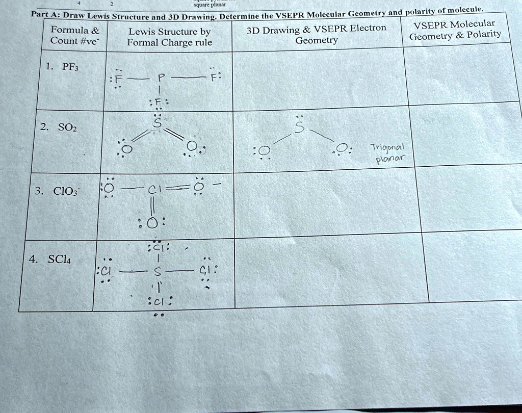 square planar Part A: Draw Lewis Structure and 3D Drawing. Determine ...