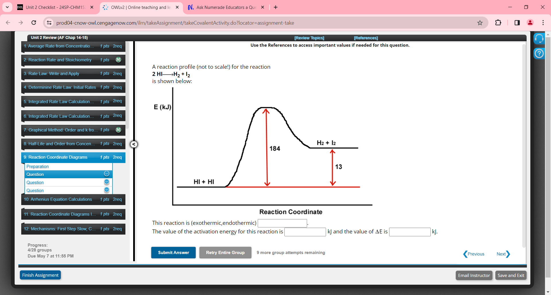 A reaction profile (not to scale!) for the reaction 2 HIH2 + I2 is ...