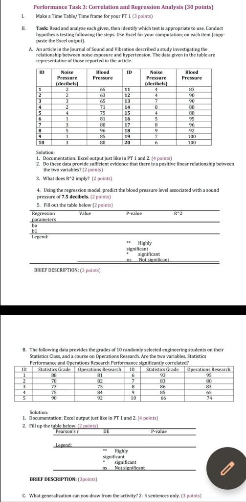 SOLVED:Performance Task 3 Correlation and Regression Analysis (30 ...