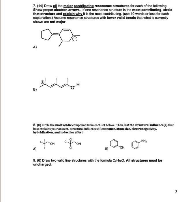 SOLVED: (14) Draw All The Major Contributing Resonance Structures For ...