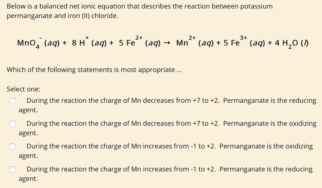 Solved Below Is A Balanced Net Ionic Equation That Describes The Reaction Between Potassium 9965