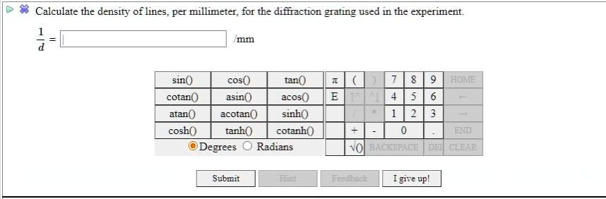 SOLVED: Calculate the density of lines per millimeter for the ...