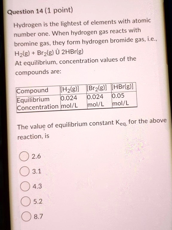 SOLVED Question 14 (1 point) Hydrogen is the lightest of elements with