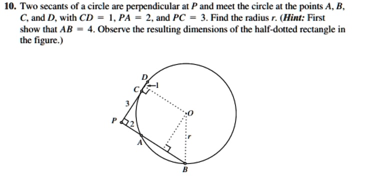 Two Perpendicular Radii Example 10. Two secants of a circle are perpendicular at P and meet the circle ...