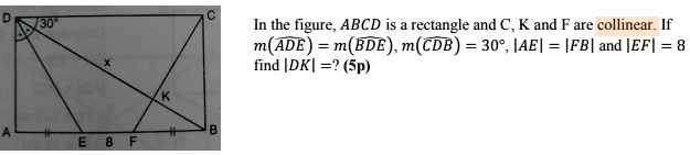 in the figure abcd is rectangle and c kand f are collinear if made mbde ...