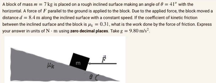 SOLVED: Ablock of mass m=7kg is placed on a rough inclined surface ...