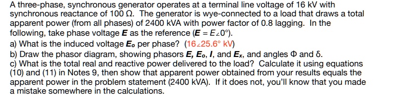 Solved A Three Phase Synchronous Generator Operates At A Terminal