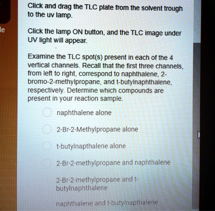 Switch Click Inclusive Tlc click and drag the tlc plate from the solvent trough to the uv lamp ...