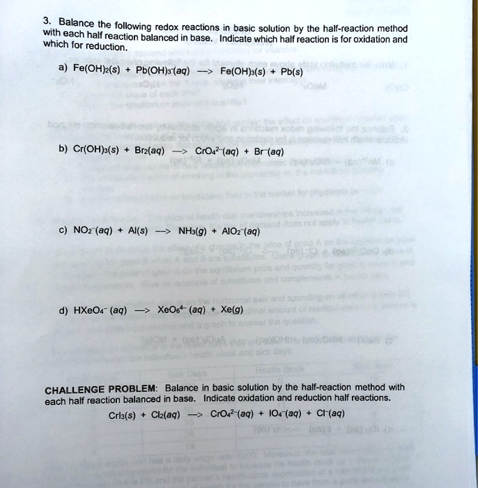 SOLVED:Balance the following redox reactions in basic solution by the ...