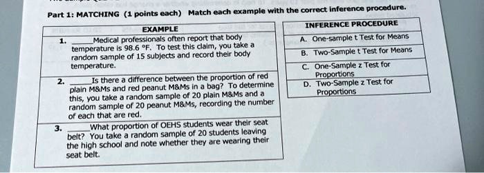 SOLVED: Match each example with the correct inference procedure - Part ...
