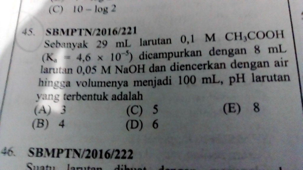 Solved Sebanyak 29 Ml Larutan 01 Molaritas Ch3cooh Ka46 10 5