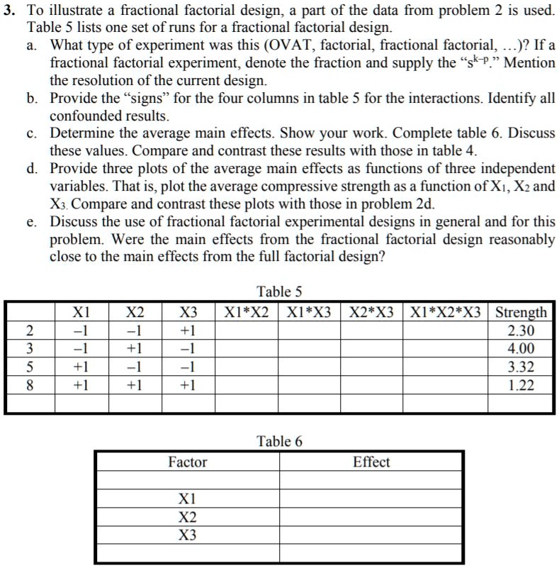 SOLVED: 3. To Illustrate A Fractional Factorial Design; A Part Of The ...