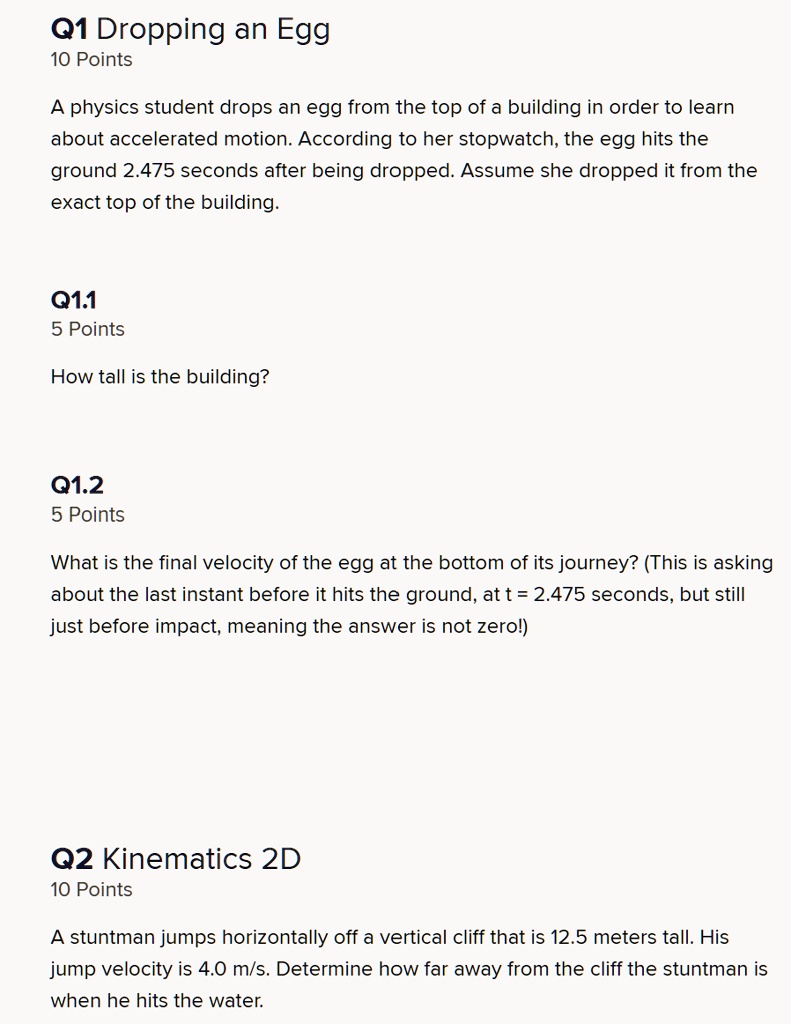 SOLVED: Q1 Dropping an Egg - 10 Points A physics student drops an egg ...