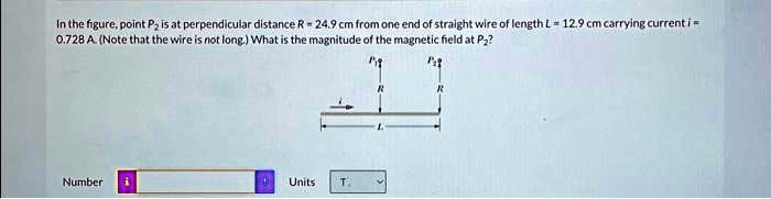 In the figure, point P2 is at perpendicular distance R = 24.9 cm from ...