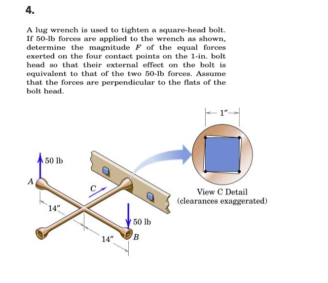SOLVED A lug wrench is used to tighten a squarehead bolt. If 50lb