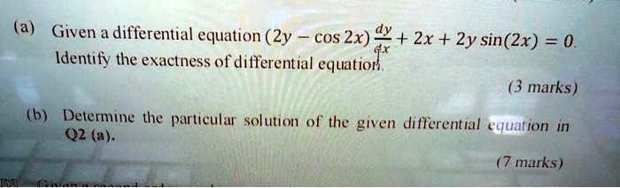 Zx Equation a given a differential equation 2y cos zx zx 2y sin2x 0 identify the ...