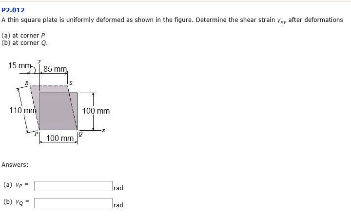 P2.012 A thin square plate is uniformly deformed as shown in the figure ...
