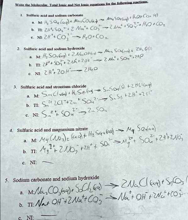 Texts: 1. Sulfuric acid and sodium carbonate H2SO4 + Na2CO3 -> Na2SO4 ...