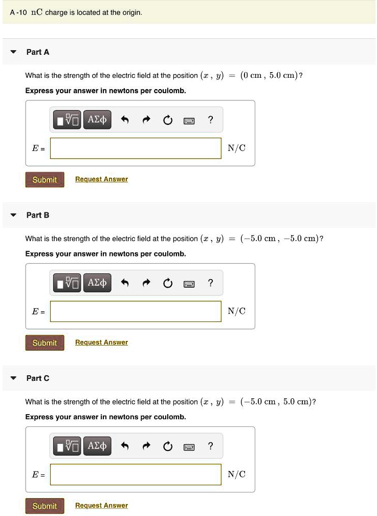 SOLVED: Text: A 10 nC charge is located at the origin: Part A What is ...