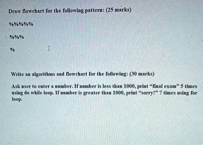 Draw flowchart for the following pattern: (25 marks) %%%%% %%% % I ...