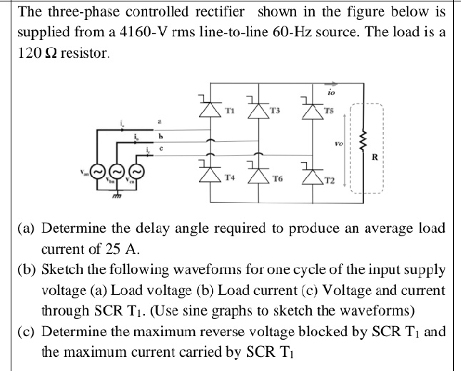 SOLVED: The three-phase controlled rectifier shown in the figure below ...