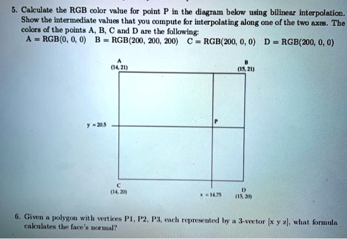 SOLVED: Calculate the RGB colr value for point P in the diagram belw ...
