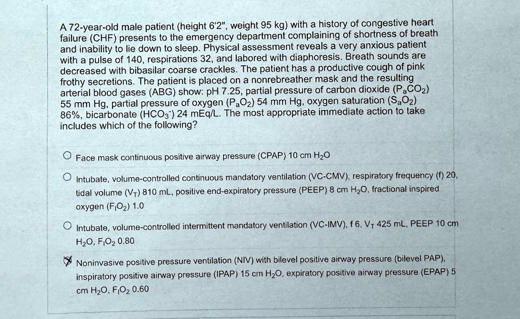 a 72 year old male patient height 62 weight 95 kg with a history of