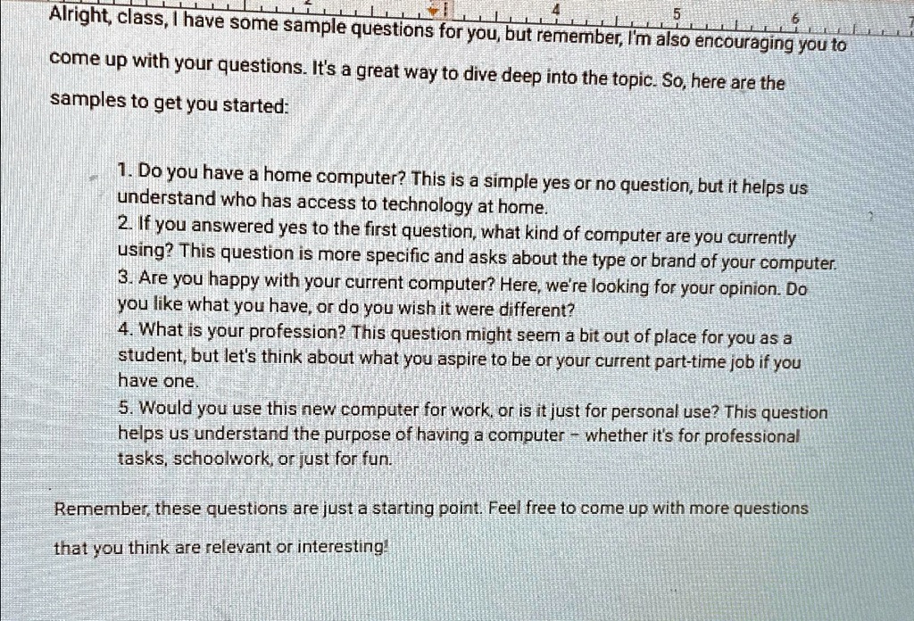 alright class i have some sample questions for you but remember im also encouraging you to come up with your questions its a great way to dive deep into the topic so here are the samples to  11575