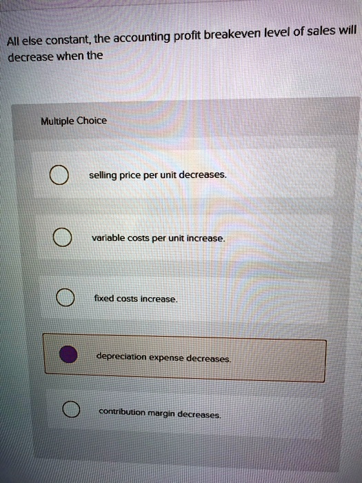 SOLVED All else constant the accounting profit breakeven level of
