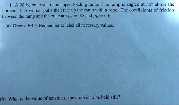 SOLVED: A 20 kg crate sits on a sloped loading ramp: The ramp is angled ...
