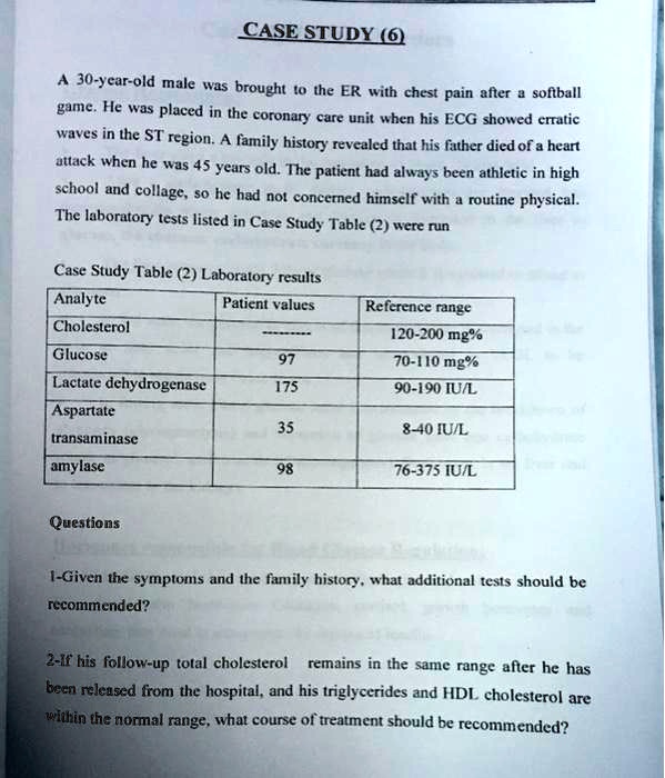 case studyq jo ycar old male was brought t0 the er with chest pain ...