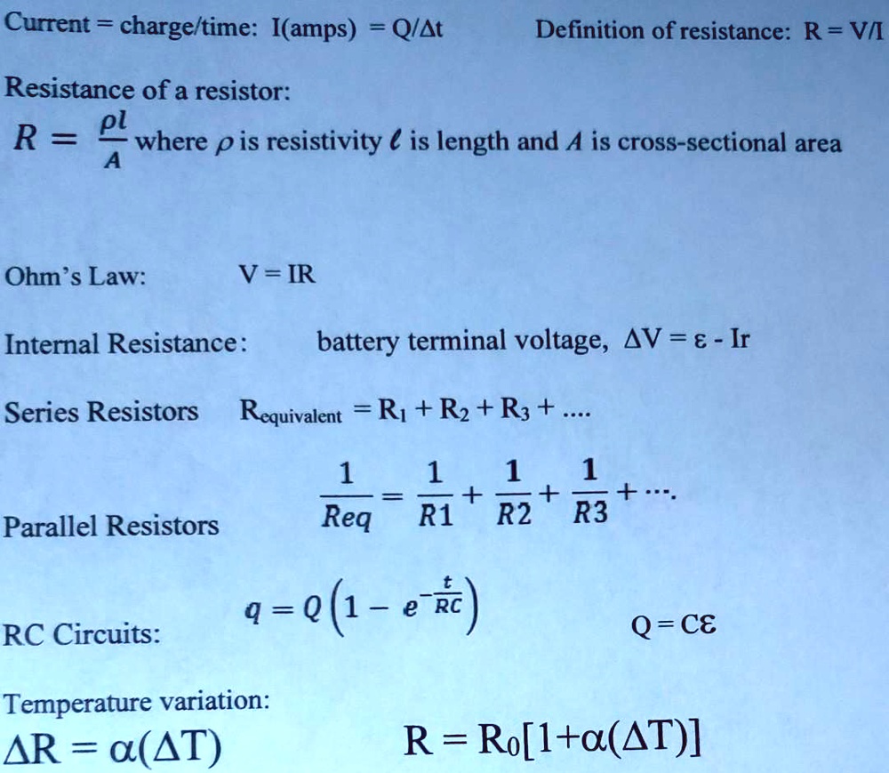SOLVEDCurrent charge/time I(amps) QIAt Definition of resistance R=VI
