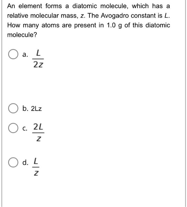 SOLVED An element forms a diatomic molecule, which has a relative
