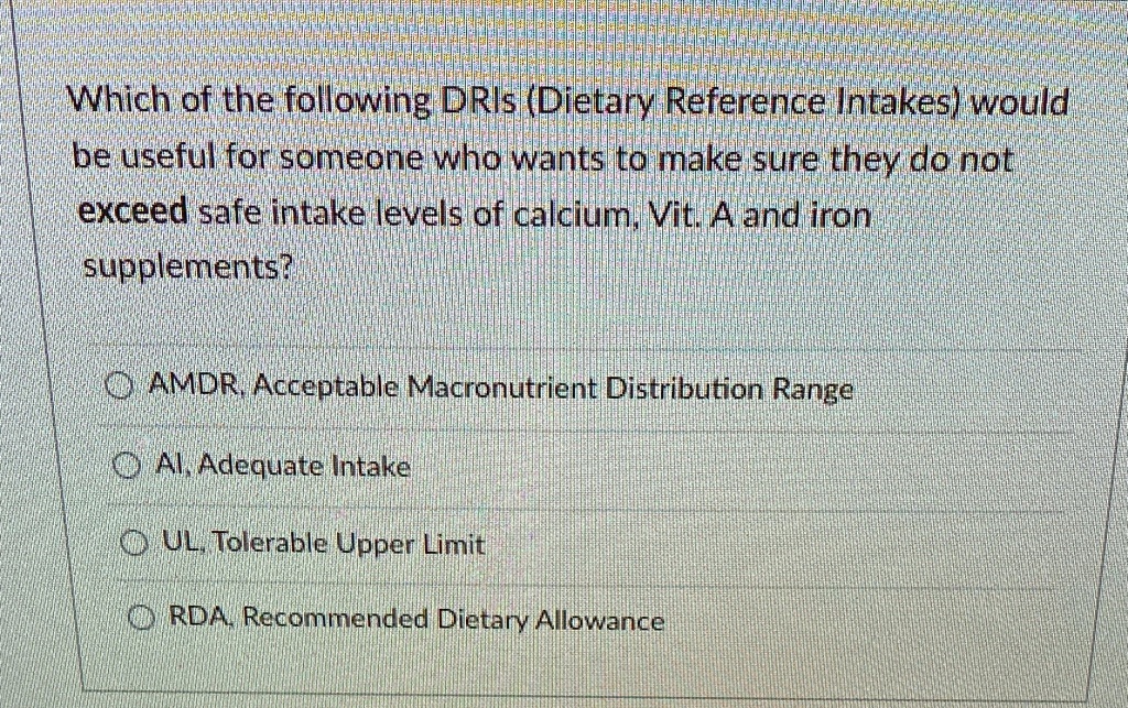 SOLVED Which of the following DRIs (Dietary Reference Intakes) would